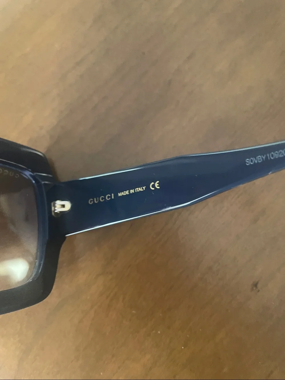 Gucci Blue Rectangular Logo Sunglasses with Gold Accents